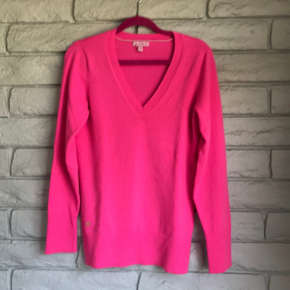 hot pink lilly pulitzer v neck cashmere sweater